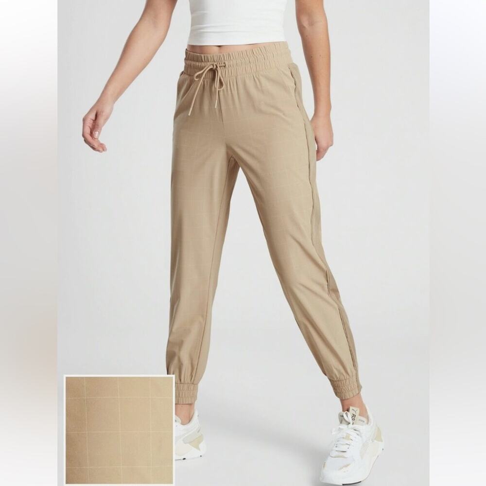 Athleta Brooklyn‎ Textured Drawstring Jogger In Windowpane Silt Taupe Size 2